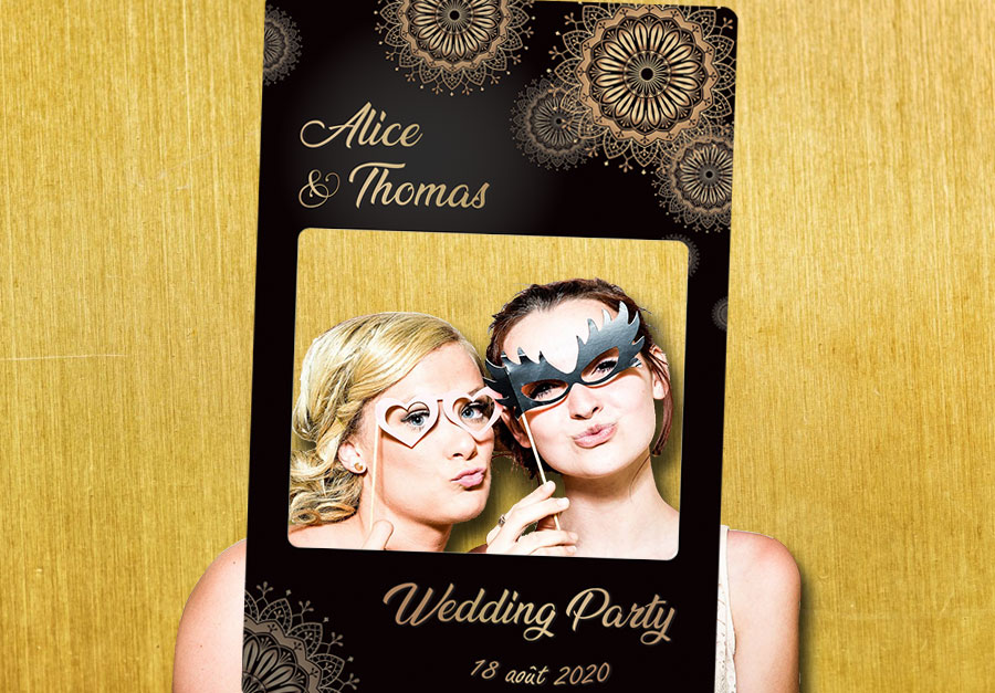 Cadre photobooth mariage noir or
